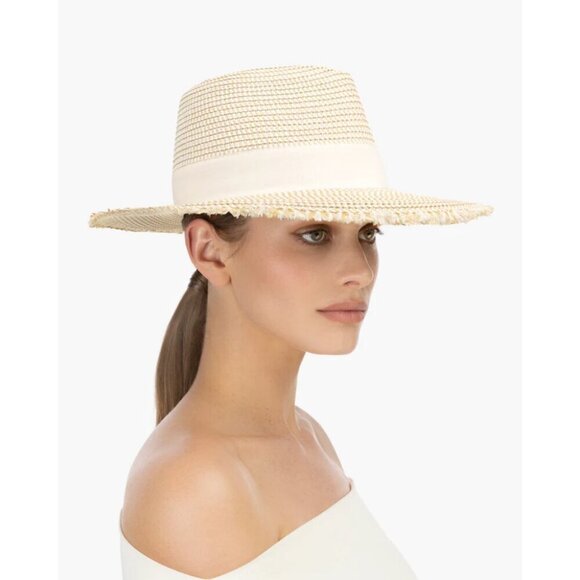 💕ERIC JAVITS💕 Fringe PInch Packable Fedora Squishee Straw Hat ~ Flax Mix NWT - Picture 5 of 16